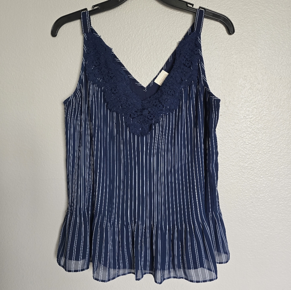 Chicos Navy Blue  Pleated Stripes Women's Top/0 (4/6-S)